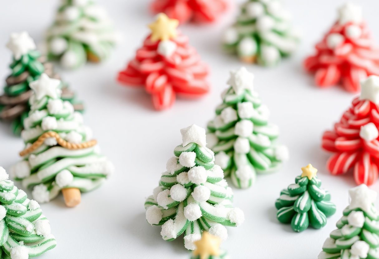 Candy assembled in the shape of Christmas trees