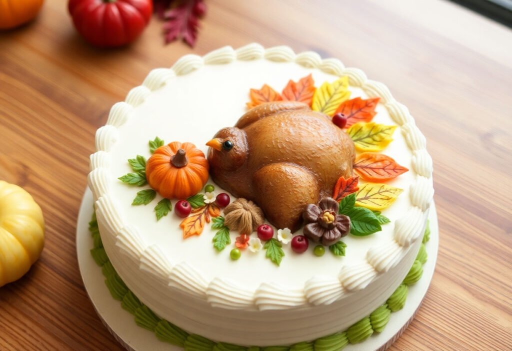 Beautifully decorated Thanksgiving cake