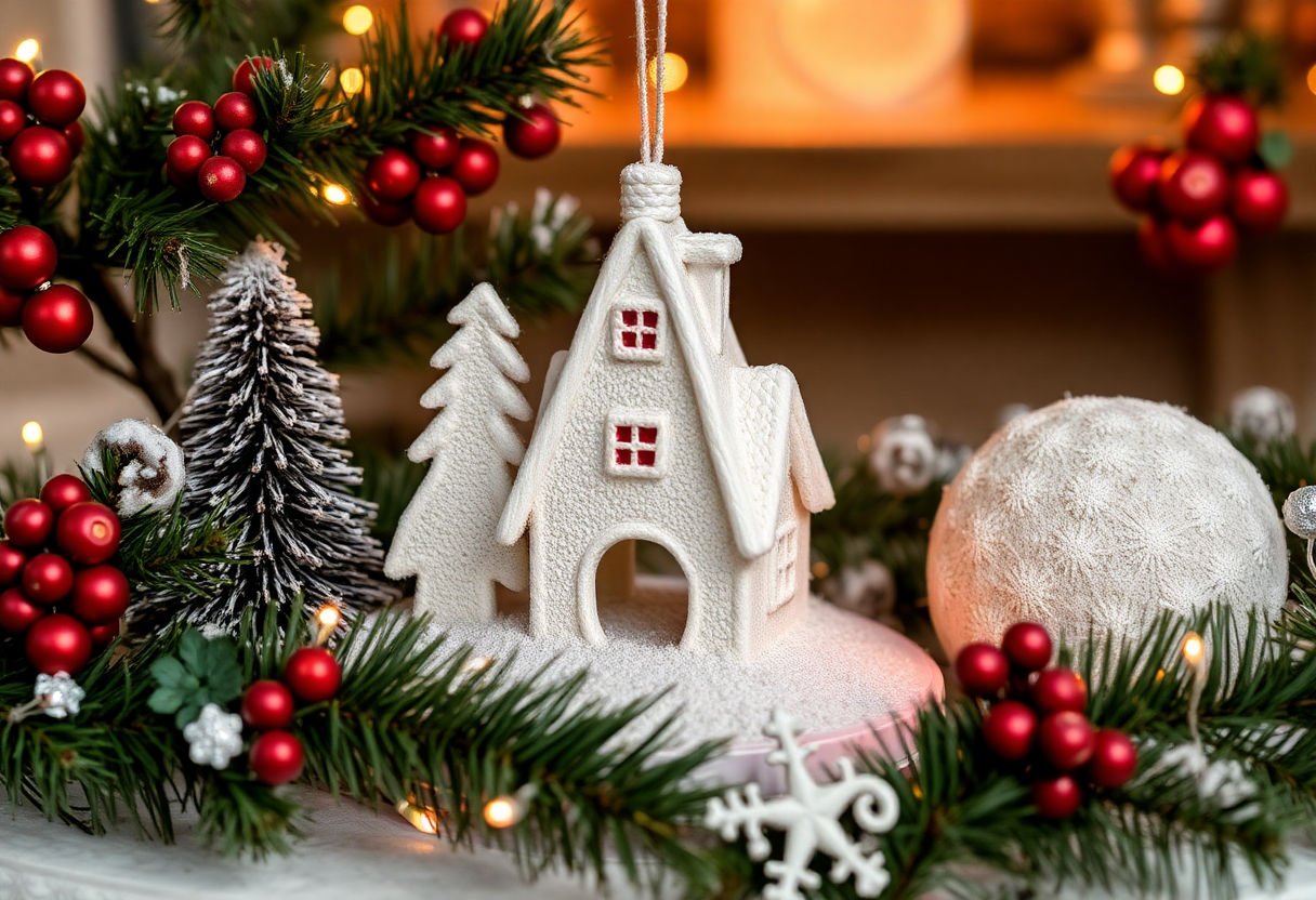 Unique handmade ornaments adding charm to a holiday setting.