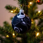 Handmade Nightmare Before Christmas ornament on a Christmas tree.