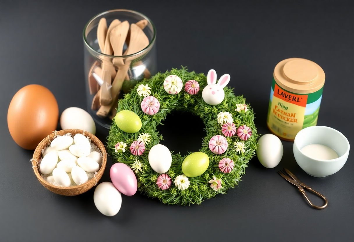 Selection of materials needed for DIY Easter wreaths