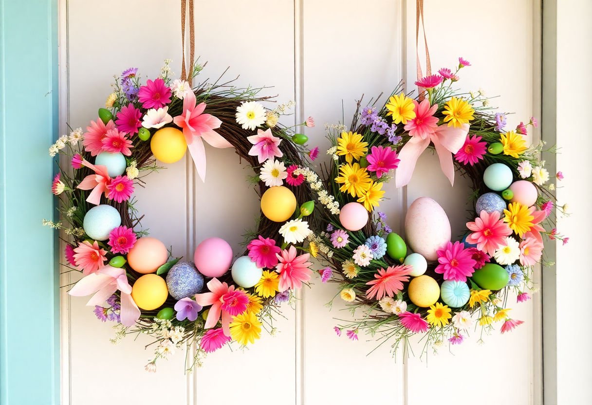Colorful decorative elements for Easter wreaths
