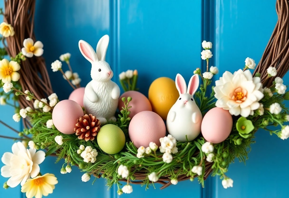 Unique decorations on an Easter wreath