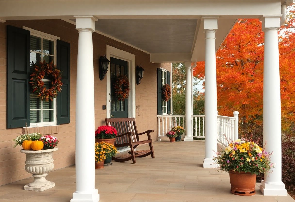 Porch displaying warm autumn colors