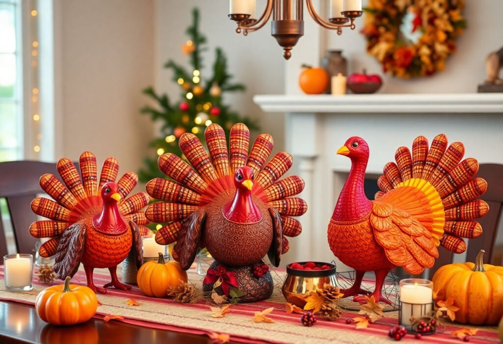 Thanksgiving turkey decorations in a cozy home setting