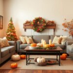 Beautiful Thanksgiving decorations in a cozy living room setting.