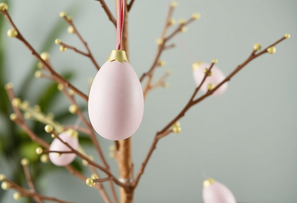 Final decorative touches on Easter egg tree