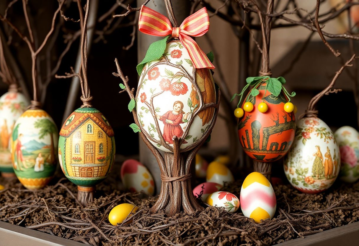 Traditional Easter egg trees with cultural backgrounds