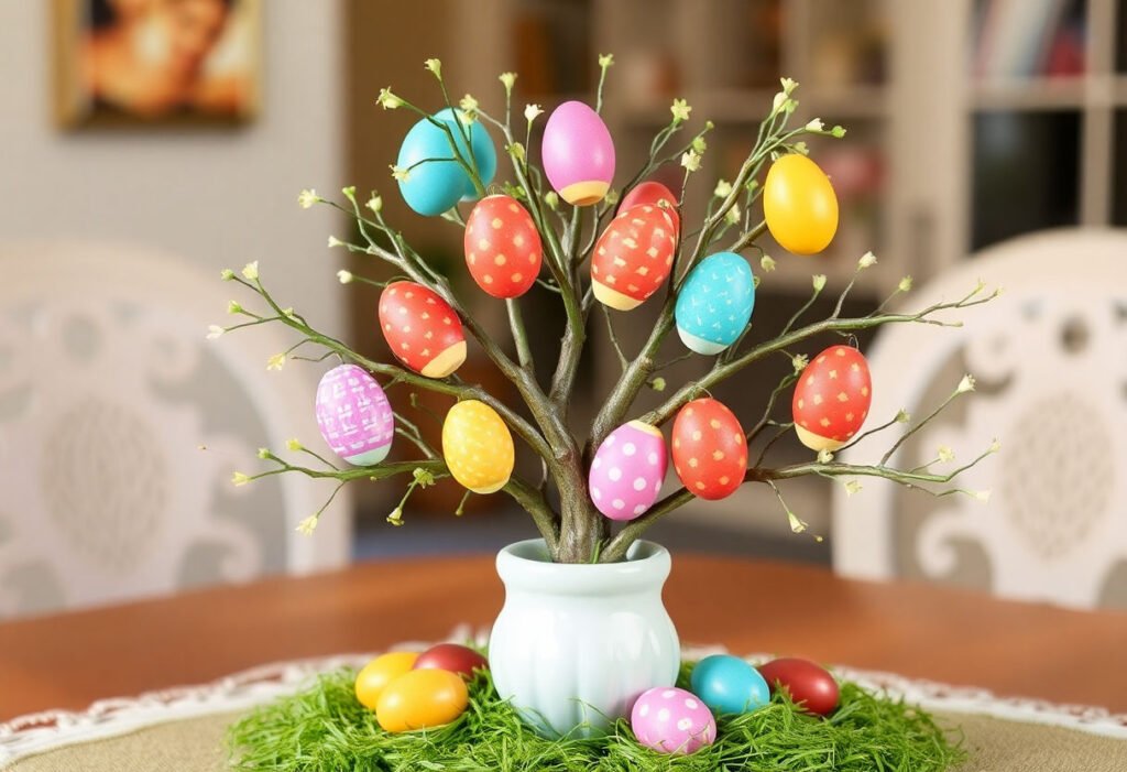 Colorful DIY Easter egg tree as a centerpiece