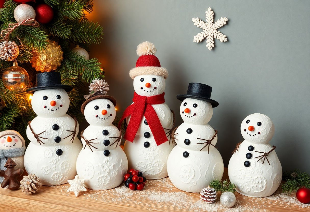 Different materials for snowman decorations.