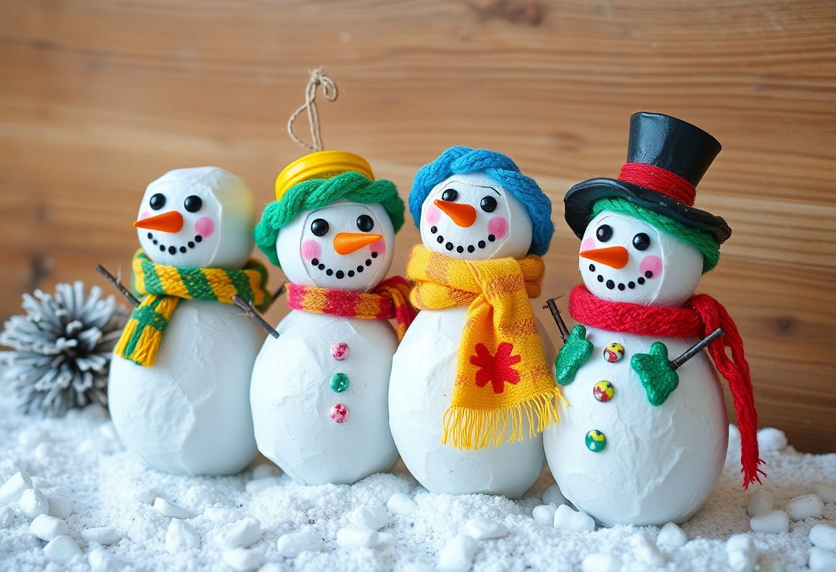 Recycled materials for snowmen.