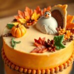 A beautifully decorated Thanksgiving-themed cake