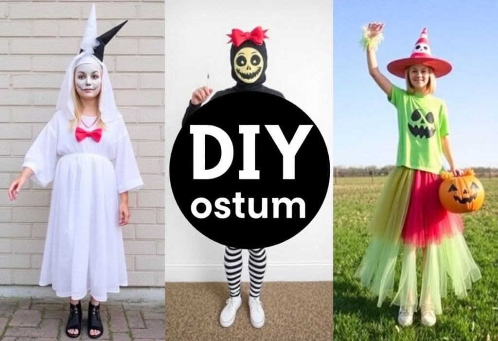 A collage of creative and easy DIY Halloween costumes.