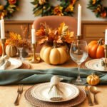 A table setting with honeycomb pattern Thanksgiving decorations