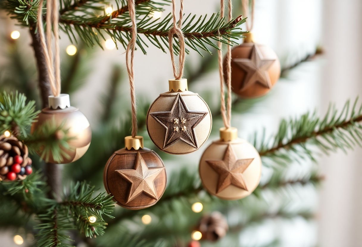 Handmade rustic ornaments for Christmas tree