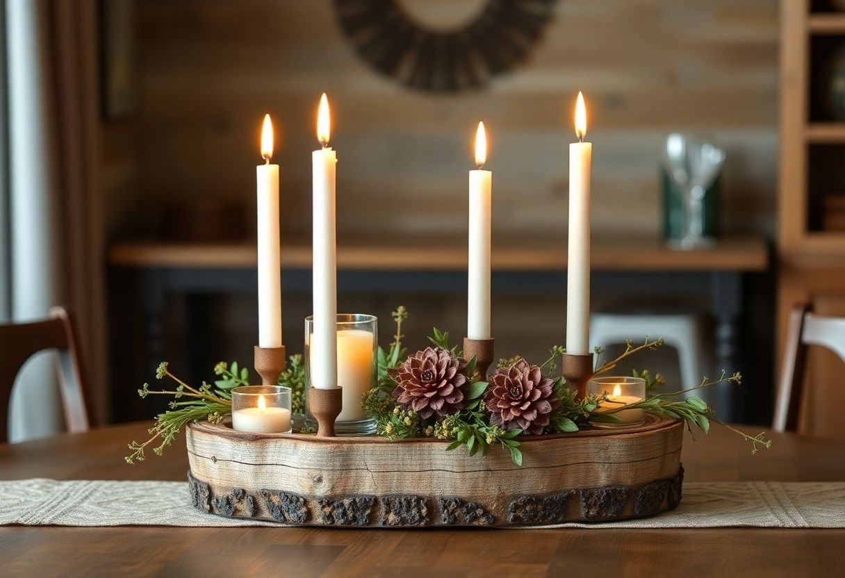 DIY rustic centerpiece with candles