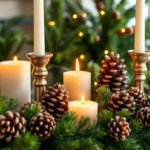 Rustic Christmas decor with pinecones and candles