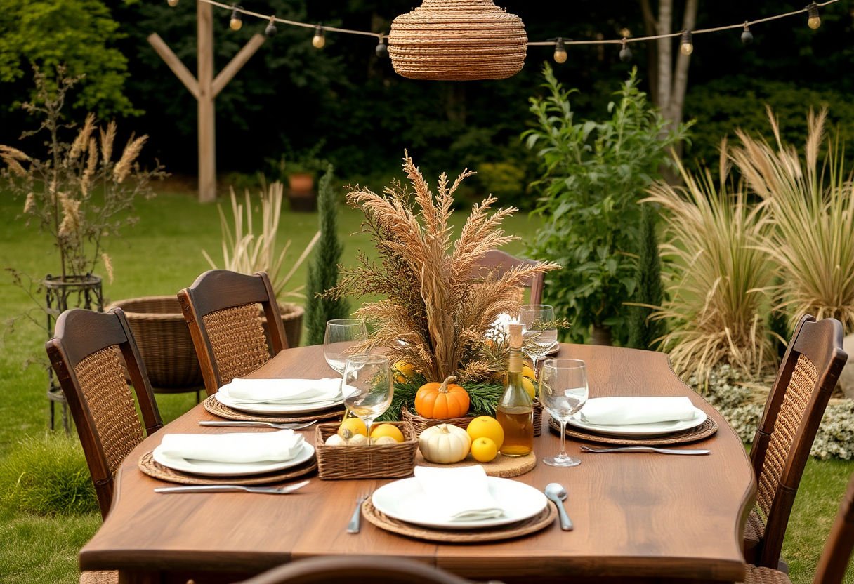 Harvest-themed dining setup outdoors