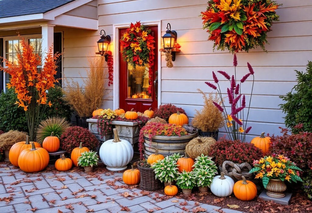 Beautiful outdoor Thanksgiving decorations with harvest theme