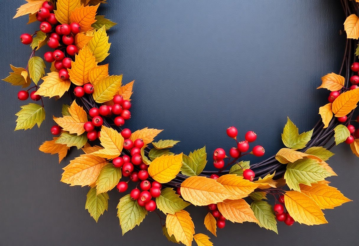Thanksgiving wreath made of leaves and berries