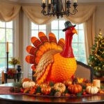 Festive Thanksgiving turkey decor in a beautifully decorated home
