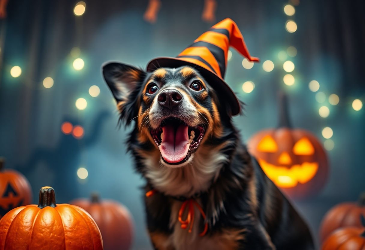 Dog enjoying a Halloween party