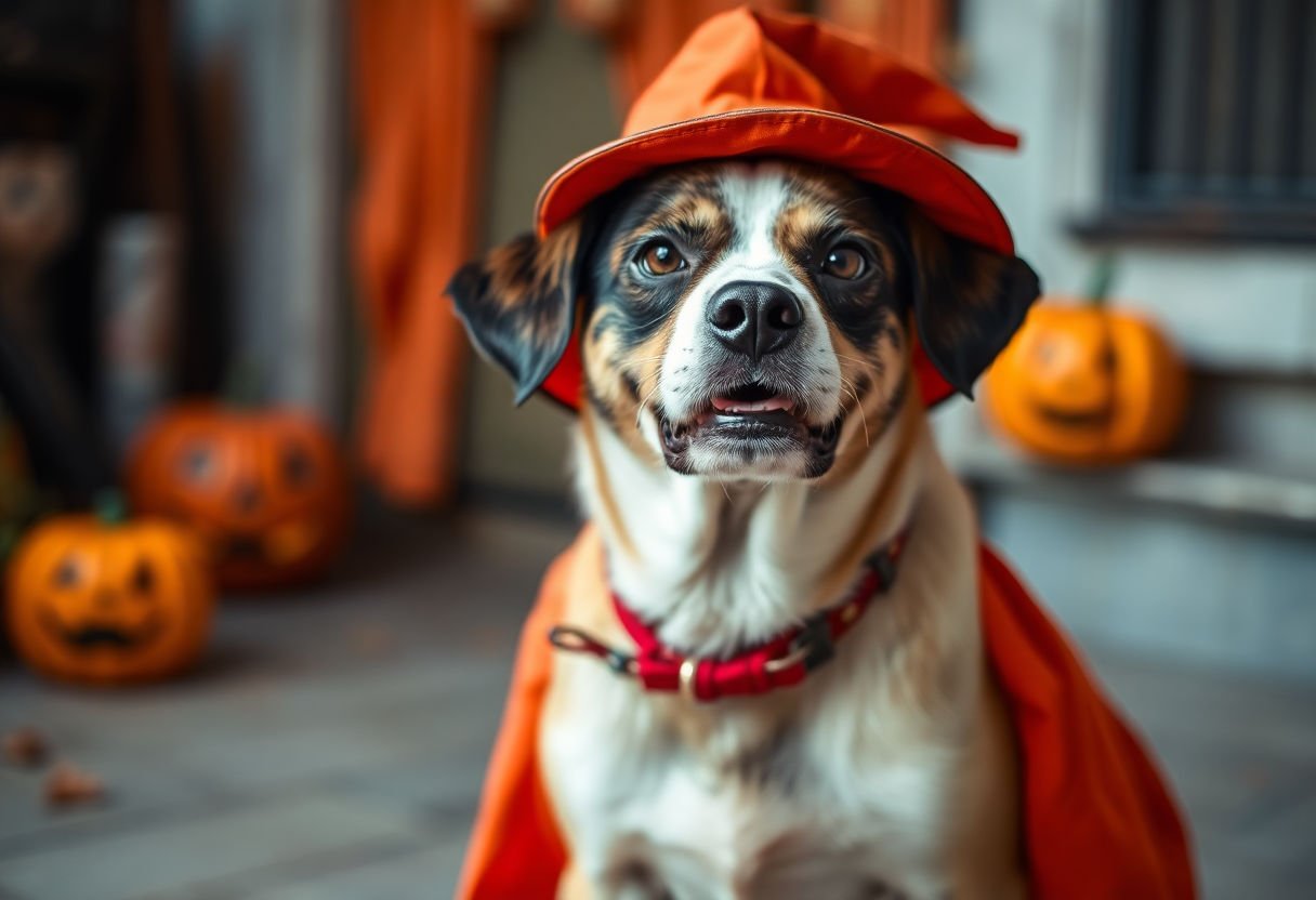 Dog posing for a Halloween photo