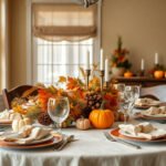 Table setting with Thanksgiving decorations