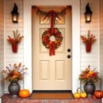 Beautifully decorated door with Thanksgiving decorations