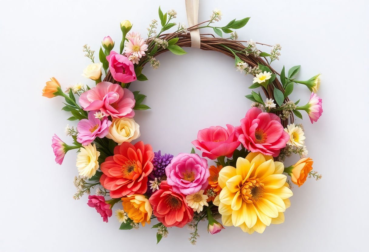 Flowers being attached to a wreath.
