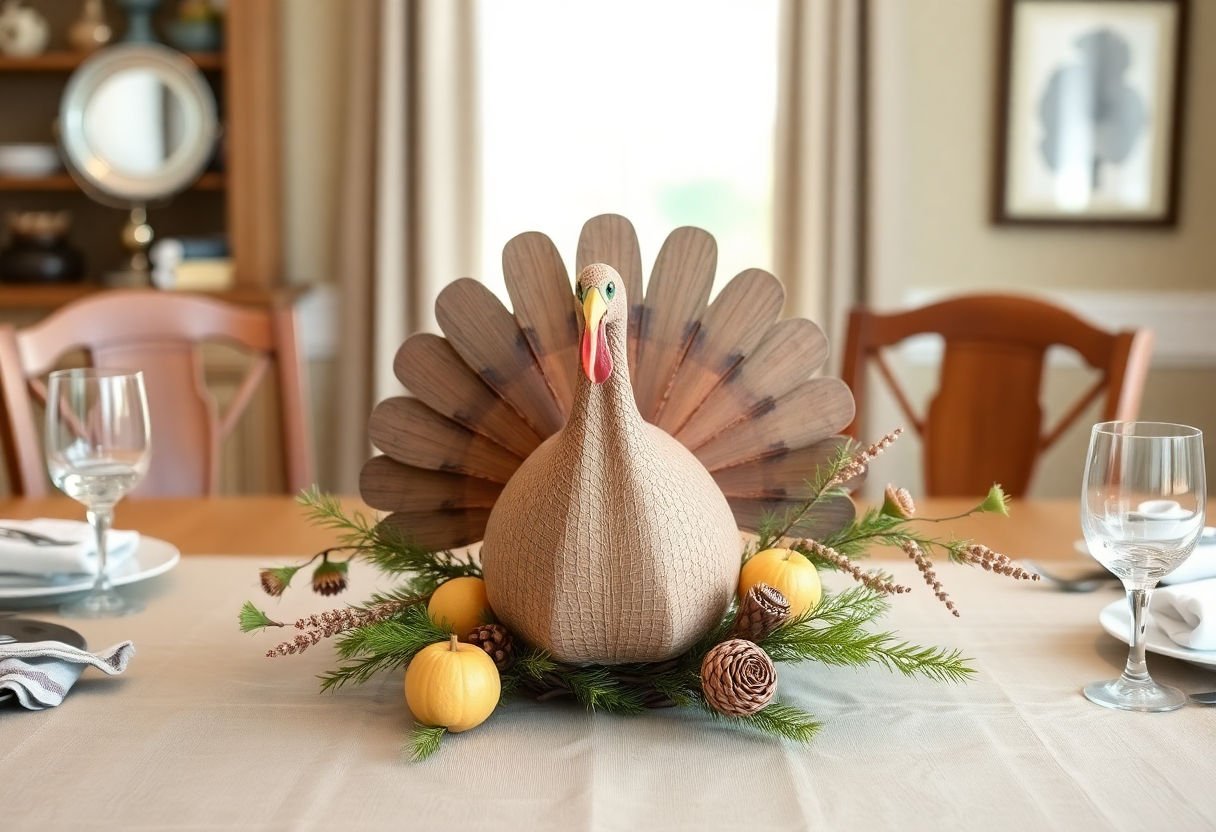 DIY turkey centerpiece on a dining table