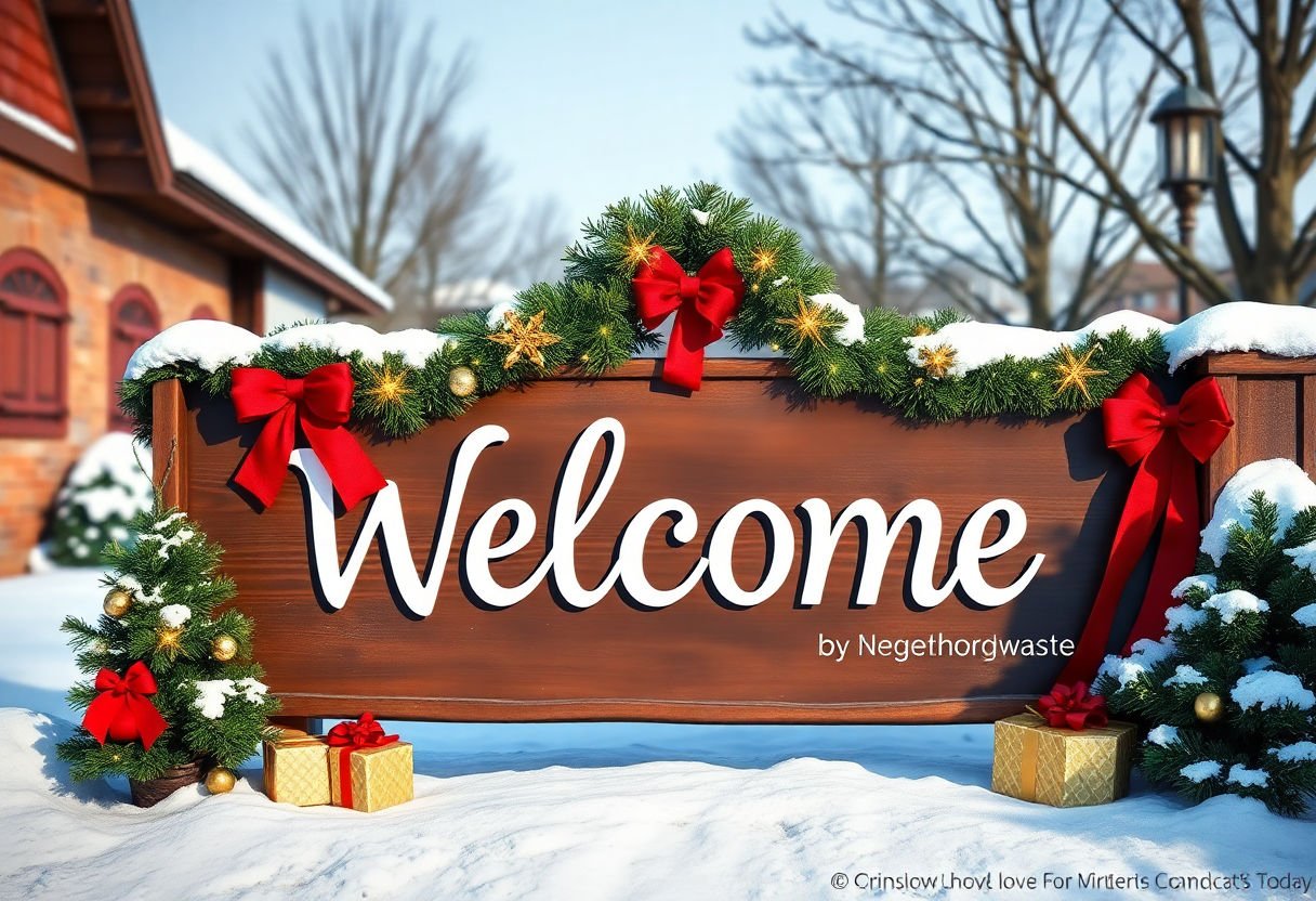 Welcome sign with Christmas theme