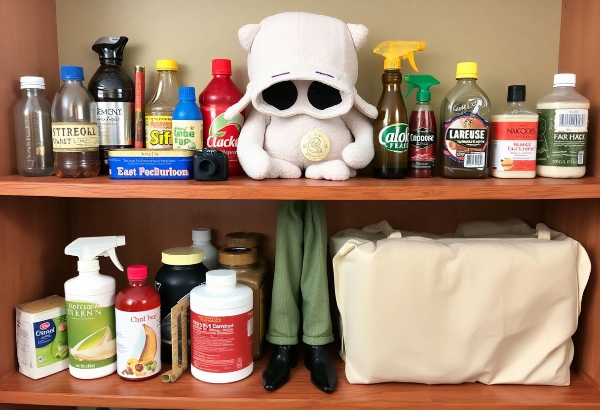 Various household items repurposed as costume components