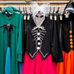 Creative DIY Halloween costumes displayed on a rack