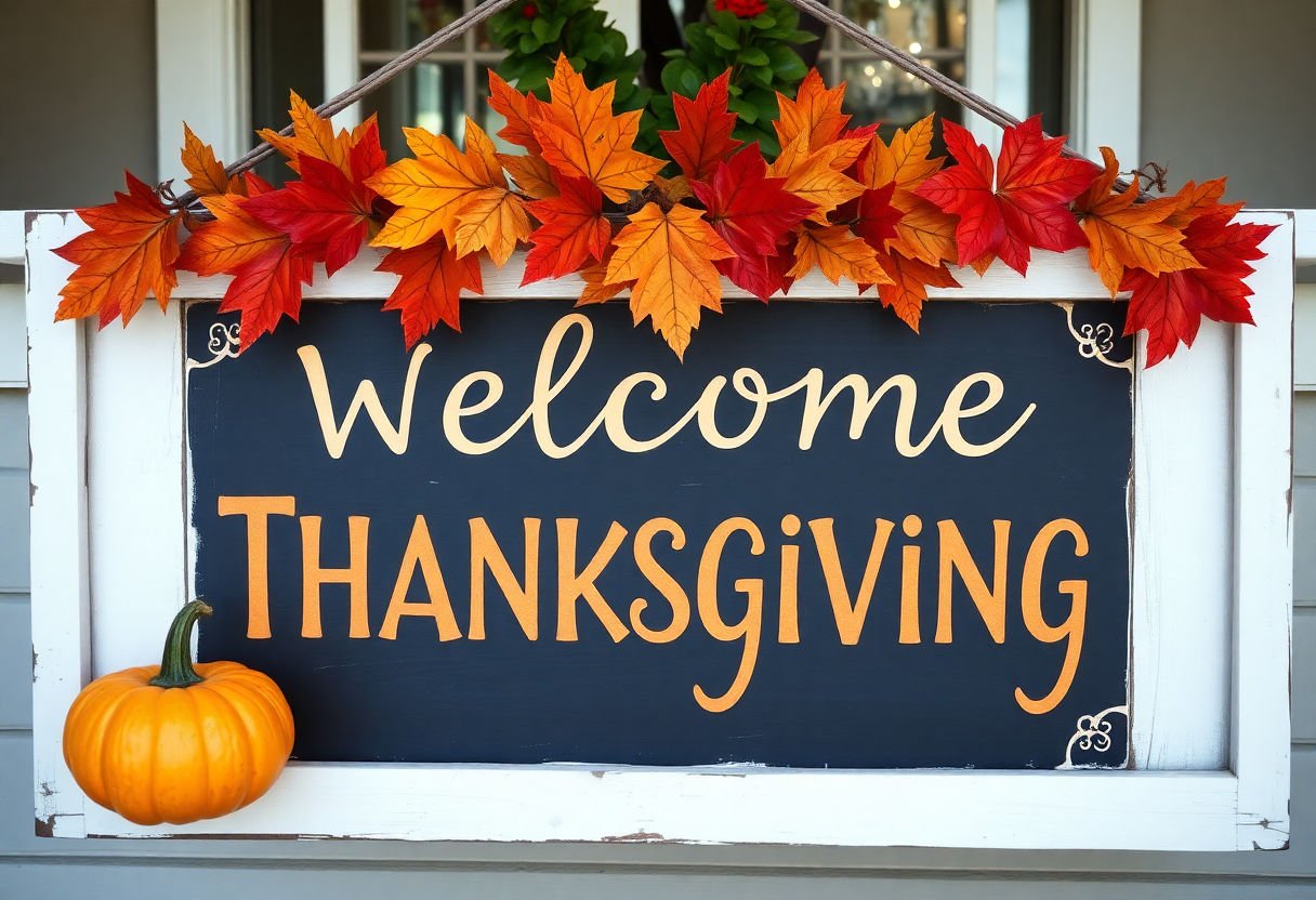 Thanksgiving sign with a welcoming message