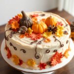 Decoratively iced Thanksgiving cake with autumn theme