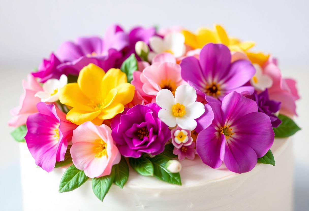Cake adorned with edible flowers