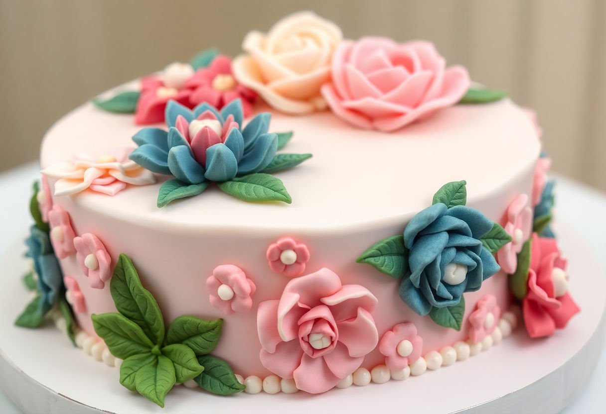 Cake with elaborate fondant designs