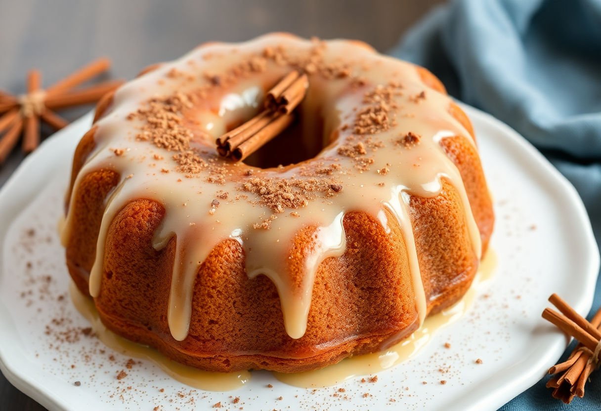 Cake glazed with spice-infused topping