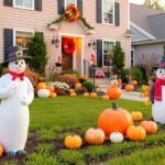 Beautiful Thanksgiving yard decorations creating a festive outdoor atmosphere.
